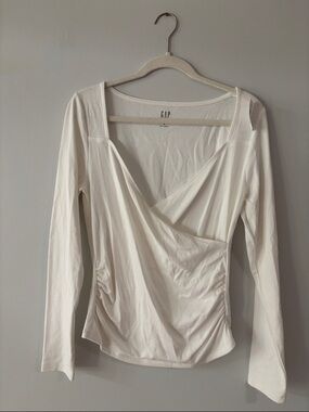 GAP Ivory Wrap-Style Long Sleeve Top